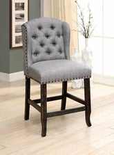Rustic Style 2pc Counter Height Chair Nailhead Trim Wingback Bold Distressed Antique Black And Light Gray Finish Dining Room