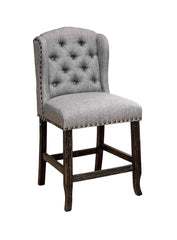 Rustic Style 2pc Counter Height Chair Nailhead Trim Wingback Bold Distressed Antique Black And Light Gray Finish Dining Room