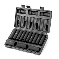 1/2" Drive Impact Socket Set, 13 Piece Deep Socket Set Metric 10-24mm, 6 Point CR-V Alloy Steel for Auto Repair, Easy-to-Read Size Markings, Rugged Construction, Includes Storage Case