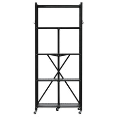 5-Tier Foldable Storage Shelf with Wheels 28 x 13 x 66-inch Metal Shelving