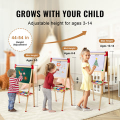 3-in-1 Kids Art Easel Double-Sided Wooden Magnetic Whiteboard Chalkboard