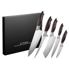Kitchen Knife Set, 5 Piece High Carbon Stainless Steel Sharp Knife Set, Durable and Rust-Resistant, Professional Kitchen Cutlery with Ergonomic Crack-Resistant Handle, for Precise Cutting