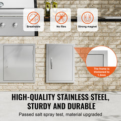 BBQ Access Door, 16W x 22H Inch Single Outdoor Kitchen Door, Stainless Steel Flush Mount Door, Wall Vertical Door with Handle, for BBQ Island, Grilling Station, Outside Cabinet