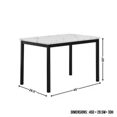 Noyes Metal Dining Table with Laminated Faux Marble Top, Off-White