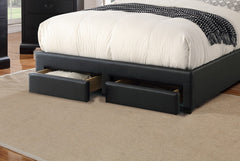 Black Luxurious Queen Size Bed w Storage Drawers FB Modern Faux Leather Upholstered Bedroom Furniture 1pc Bed Set
