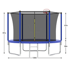 10FT Trampoline for Kids, Basketball Hoop and Ladder, Outdoor Kids Trampoline with Safety Enclosure,Fast Assembly for Backyard Fun,ASTM Approved
