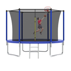 10FT Trampoline for Kids, Basketball Hoop and Ladder, Outdoor Kids Trampoline with Safety Enclosure,Fast Assembly for Backyard Fun,ASTM Approved