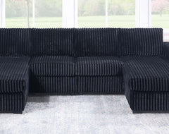 Black Finish 3pc U-Shaped Sectional Set Cushion Back Armless Chairs Right Arm And Left Arm Chaise Primary Living Room Comfortable For 4 People