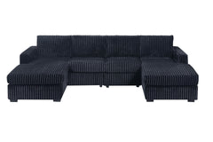 Black Finish 3pc U-Shaped Sectional Set Cushion Back Armless Chairs Right Arm And Left Arm Chaise Primary Living Room Comfortable For 4 People