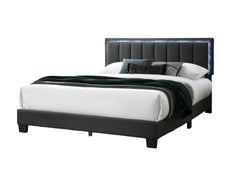 Modern Style 1pc Full Size Bed Charcoal Wool Fabric Channel Tufting w LED Full Upholstered Bedroom Furniture