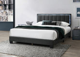 Modern Style 1pc Full Size Bed Charcoal Wool Fabric Channel Tufting w LED Full Upholstered Bedroom Furniture