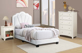 1pc Twin Size Bed Wool Fabric Floral Design Headboard w LED Fully Upholstered Platform White Finish Bedroom Furniture