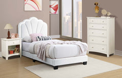 1pc Twin Size Bed Wool Fabric Floral Design Headboard w LED Fully Upholstered Platform White Finish Bedroom Furniture