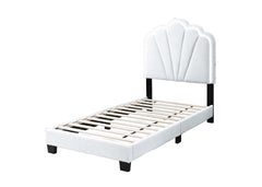 1pc Twin Size Bed Wool Fabric Floral Design Headboard w LED Fully Upholstered Platform White Finish Bedroom Furniture