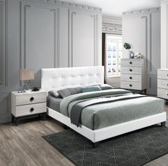 Modern Style 1pc Full Size Bed Faux Leather Middle Support Legs Rectangle Headboard White Finish Bedroom Furniture