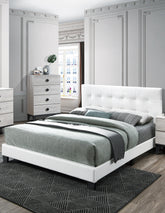 Modern Style 1pc Full Size Bed Faux Leather Middle Support Legs Rectangle Headboard White Finish Bedroom Furniture