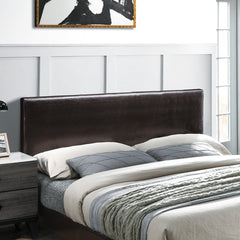 Modern Brown 1pc Twin Size Bed Faux Leather Upholstered Bedframe Bedroom Furniture Adjustable Headboard