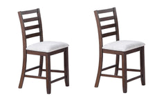 Ladder Back Design Walnut Color Set of 2pc Counter Height Chairs Padded Seat Curved Back Legs Dining Room High Chair