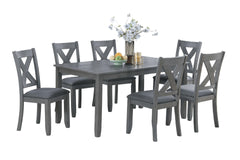 Gray Finish Dining Table 6x Chairs 7pcs Dining Set Cushion Seat Nailhead X-Cross Back Chairs Dining Room Furniture Modern Style