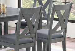 Gray Finish Dining Table 6x Chairs 7pcs Dining Set Cushion Seat Nailhead X-Cross Back Chairs Dining Room Furniture Modern Style