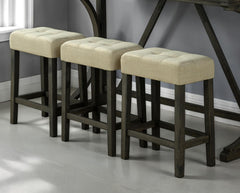 Modern Brown Dining Table W USB 3x Stools Biscuit-Tufted Seat Cushion Beige 3pc Dining Table Set