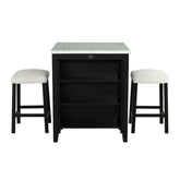 Black Dining Table Storage Side Shelves 2x Stools High Gloss Table Top White / Ivory 3pc Dining Set
