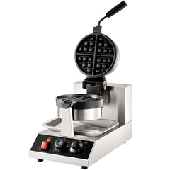 Commerical Round Waffle Maker 1300W Rotatable Non-Stick Waffle Iron 120V