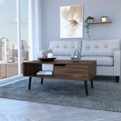 Coffee Table, One Open Shelf, One Drawer, Dark Walnut