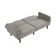 Contemporary Converts to Bed Gray 1pc Futon Sofa Channeled Tufted Back Soft Track Arm Couch W USB