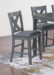 Modern Style Gray Dining Table 6x Chairs 7pcs Counter Height Set Cushion Seat Nailhead X-Cross Back Chairs Dining Room Furniture