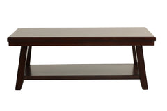 New Bold Simple Walnut Finish 1pc Coffee Table Under-Table Shelf Storage Living Room Rubberwood Veneer