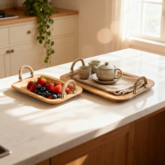 S/2 Tabari Wood Trays W/Jute Handle