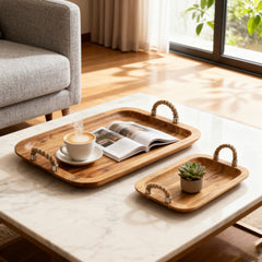 S/2 Tabari Wood Trays W/Jute Handle