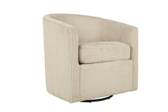 Beige Corduroy Fabric 1pc Swivel Accent Chair U-Backrest Living Room Plush Cushion Chair Metal Base