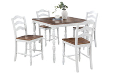 White 5-Pc Counter Height Dining Set Dining Table 4 x Chairs Natural wood Grain Look Table Top Classic Dining Room