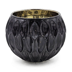 5.9" SHINY BLACK OVAL CUTOUT TEXT GLASS GOLD MERCURY INTERIOR, 4 Pack