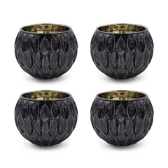 5.9" SHINY BLACK OVAL CUTOUT TEXT GLASS GOLD MERCURY INTERIOR, 4 Pack