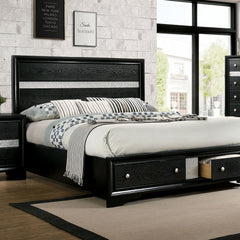 1pc Contemporary Queen Size Bed Black Solidwood 1pc Bed Bedroom Furniture Storage FB