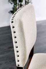 Ivory Padded Fabric Chairs Set of 2pc Dining High Chairs Nailhead Trims Solid wood Brown Cherry