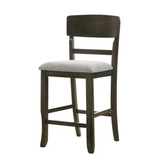 Kimberly 24 Inch Counter Height Chair Set of 2, Black Wood, Gray Fabric
