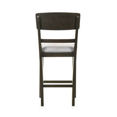 Kimberly 24 Inch Counter Height Chair Set of 2, Black Wood, Gray Fabric