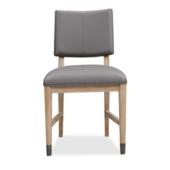 20 Inch Dining Chair, Faux Leather, Muted Natural Brown Wood Legs, Set of 2, Gray