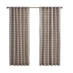Plaid Rod Pocket and Back Tab Curtain Panel with Fleece Lining Brown 50x95"