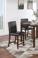Classic Stylish Espresso Finish 5pc Counter Height Dining Set Kitchen Dinette Faux Marble Top Table and 4x High Chairs Faux Leather Cushions Seats Dining Room