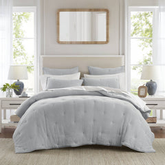 3-Piece Full/Queen Cotton Gauze Embroidered Quilt Set,Blue