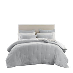 3-Piece Full/Queen Cotton Gauze Embroidered Quilt Set,Blue