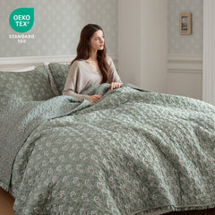 3-Piece Queen 3 Piece Ruffle Printed Quilt Set,Sage Green