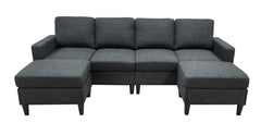 Linen Upholstered Modular Sectional with 2 Ottomans