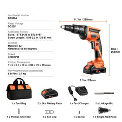 Drywall Screw Gun, 20V Max Drywall Screwgun, 4200RPM Brushless Cordless Drywall Gun Kit with 2 Battery Packs, Charger, Belt Clip, and Tool Bag, Forward and Reverse Adjustable, Built-in LED Light