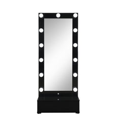 ELISA BLACK NARROW TALL MIRROR WITH SPEAKER AND DRAWER